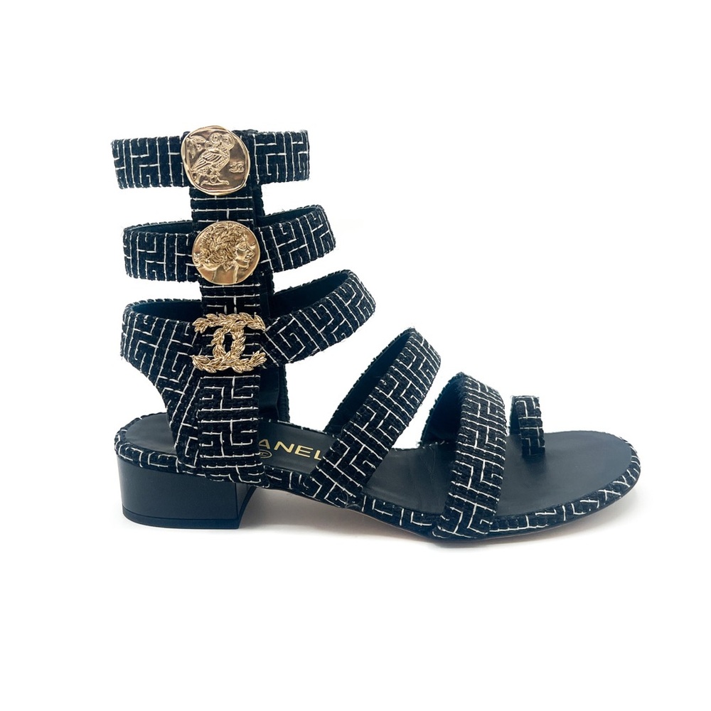 CHANEL 2018 TWEED RARE GLADIATOR SANDALS 37.5